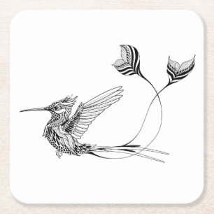 Psychedlic Bird Tattoo Square Paper Coaster