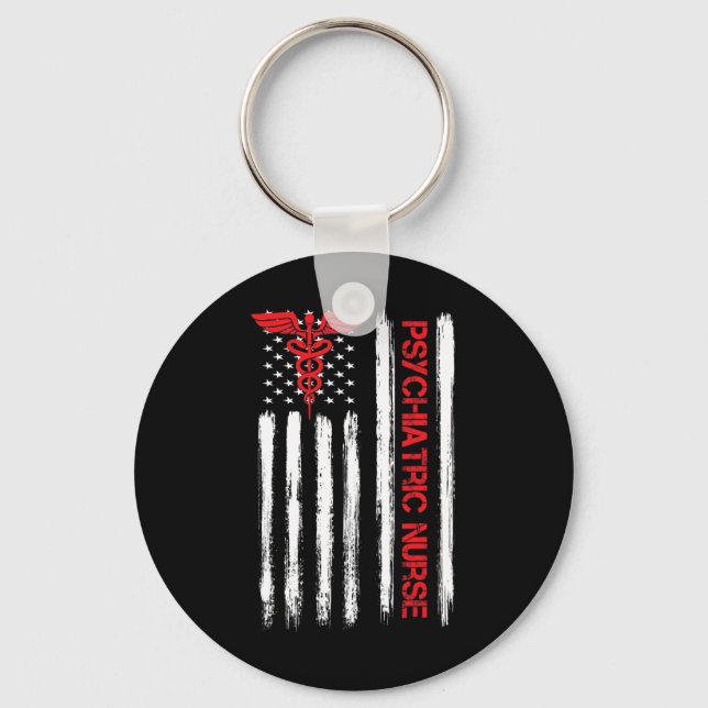 Psychiatric Nurse American Flag RN Mental Health P Keychain (Front)