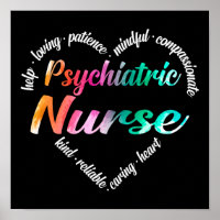 Psychiatric Nurse Heart Word Cloud Watercolor