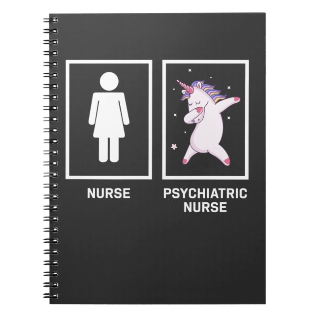 Psychiatric Nurse Nursing School Dabbing Unicorn Notebook (Front)