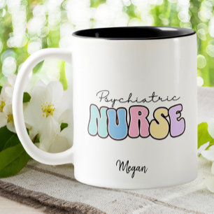 Psychiatric Nurse Pink Pastel Groovy Pink Pastel Two-Tone Coffee Mug