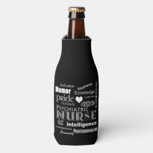 Psychiatric Nurse Pride-Text Design+White Heart Bottle Cooler