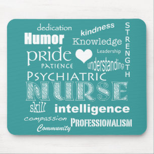 Psychiatric Nurse-Word Cloud/Teal Green Mouse Pad