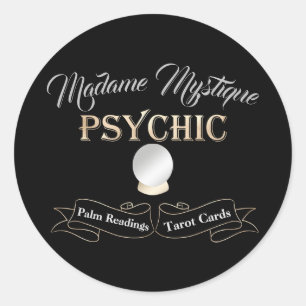 Psychic Crystal Ball Gold and Black Classic Round Sticker