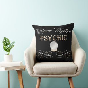 Psychic Crystal Ball Gold and Black Throw Pillow
