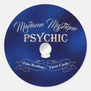 Psychic Crystal Ball Gold and Blue Classic Round Sticker