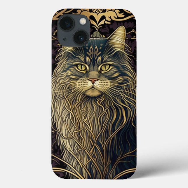 Psychic Maine Coon Cat AI Art iPhone Case (Back)