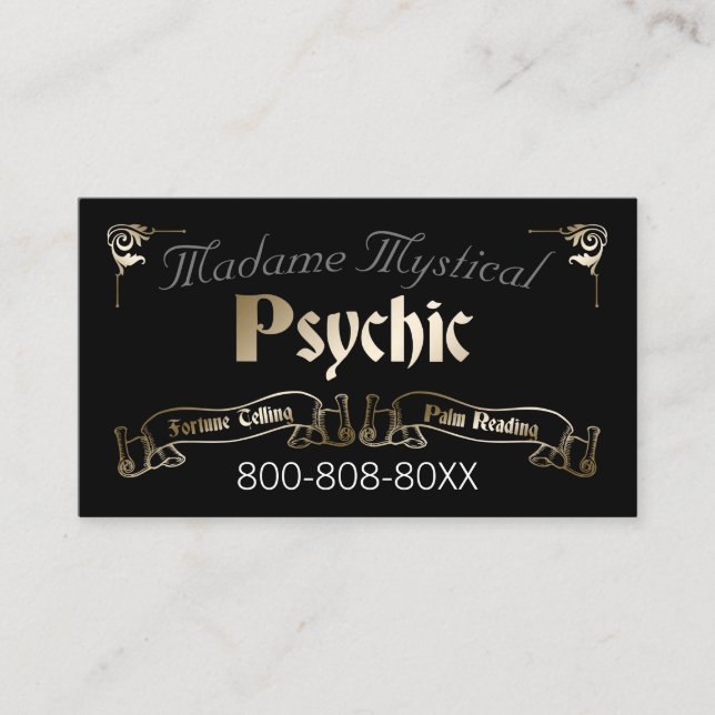 Psychic Medium Fortune Teller in Gold and Black Business Card (Front)