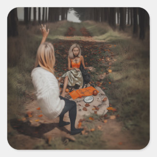 Psychic Reader Medium Witchy Dark Occult AI Art Square Sticker