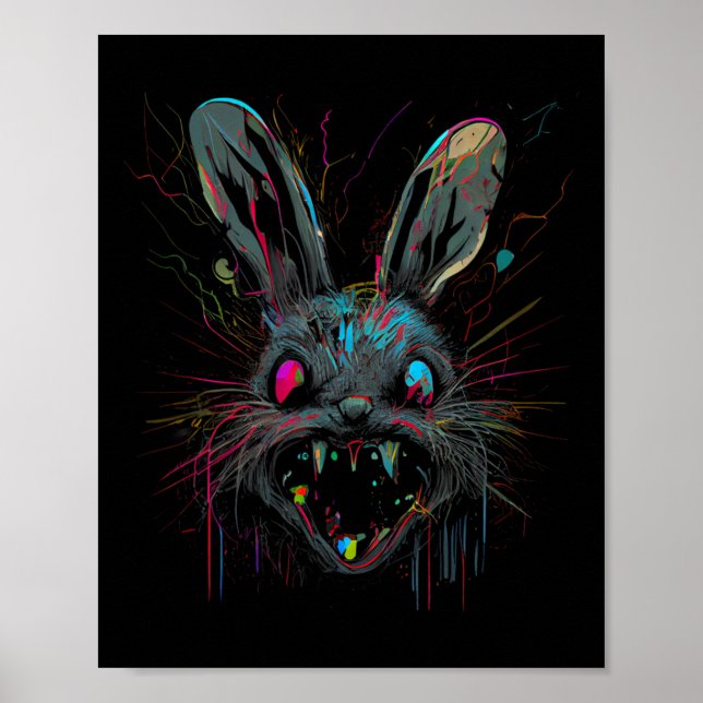 Psycho Crazy Paint Bunny Horror Easter And Hallowe Poster (Front)