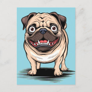 Psycho Crazy Pug Bulldog Postcard Design