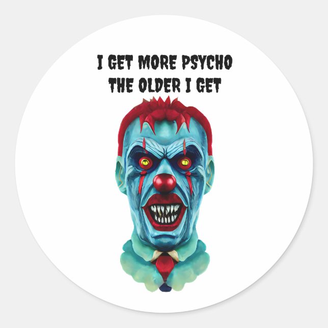 Psycho Creepy Killer Zombie Clown Horror Art   Classic Round Sticker (Front)