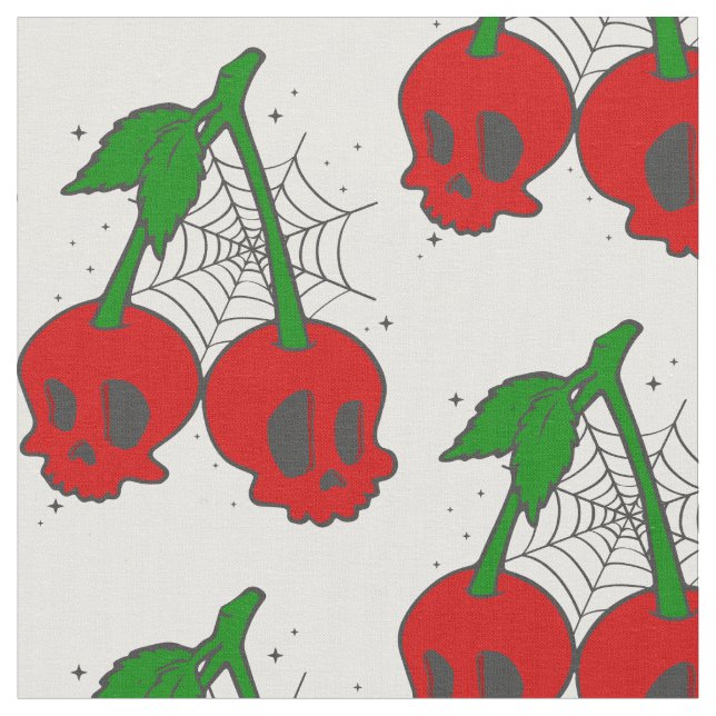 psychobilly spiderweb rockabilly cherry skull web fabric (Close Up)