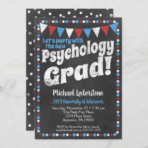 Psychologie Graduation Party Invitation Rouge Bleu