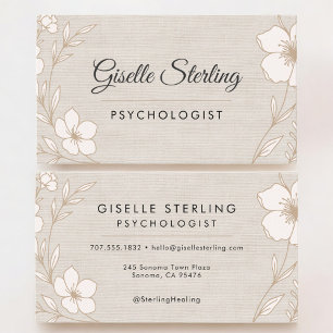Psychologist Botanical Floral Linen Business Card