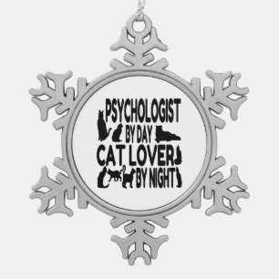 Psychologist by Day Cat Lover by Night Snowflake Pewter Christmas Ornament