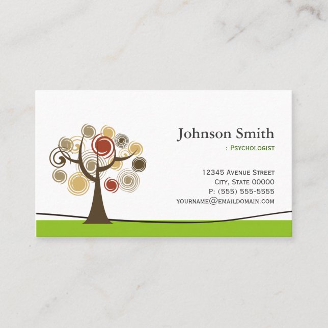 Psychologist - Elegant Tree of Life Symbol Business Card (Front)