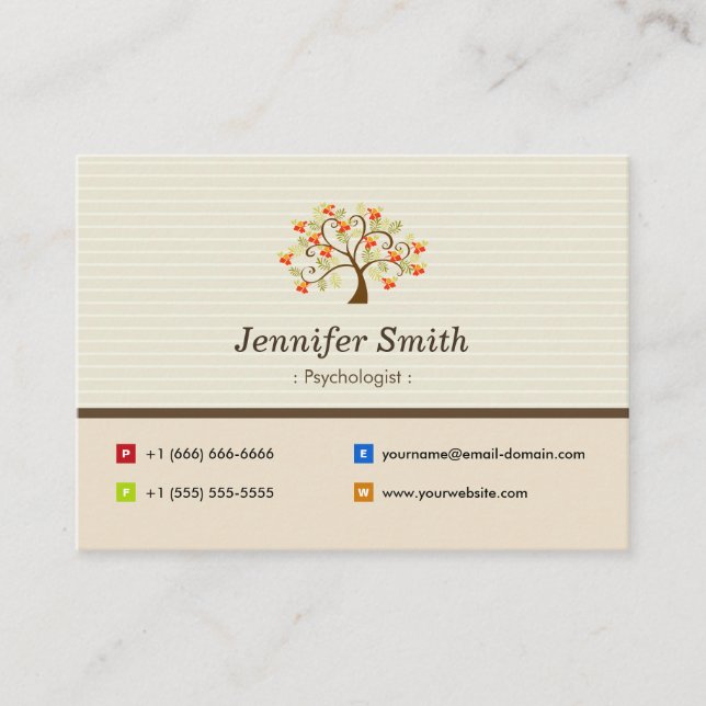 Psychologist - Elegant Tree Symbol Business Card (Front)