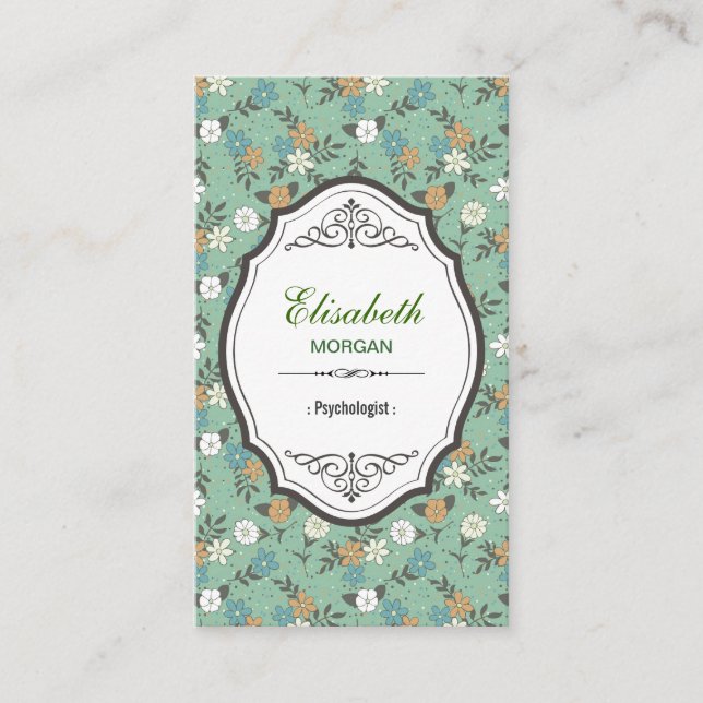 Psychologist - Elegant Vintage Floral Business Card (Front)