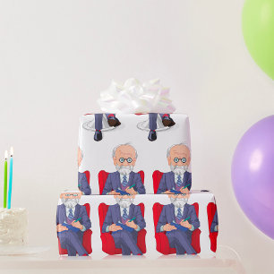 Psychologist in Suit with Notepad Sitting Wrapping Paper