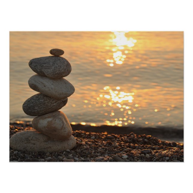 Psychologist Therapist Zen Stones, Sunset, Beach Poster (Front)