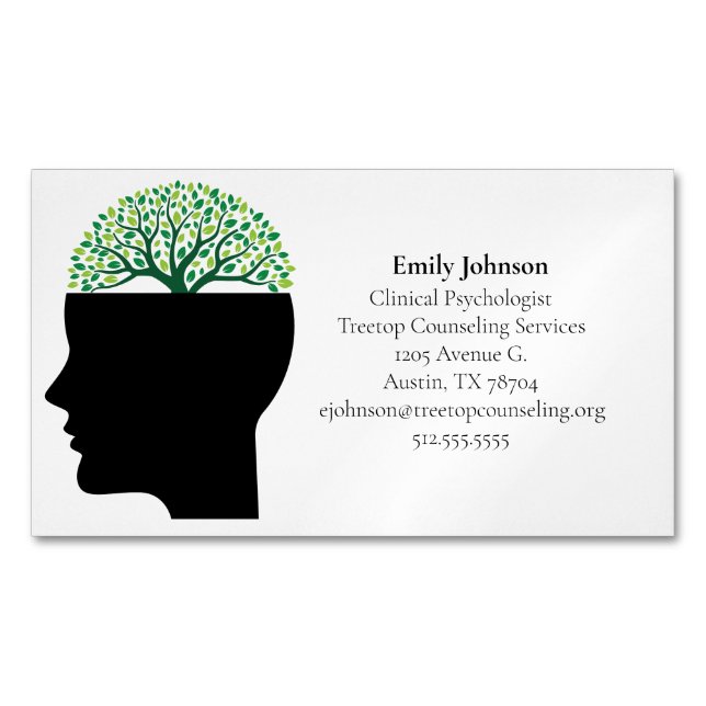 Psychologist Therapy Modern Counseling Office Tree Magnetic Business Card (Front)