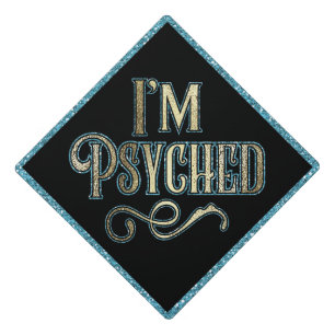 Psychology Graduation Faux Gold Blue Glitter Cap Topper