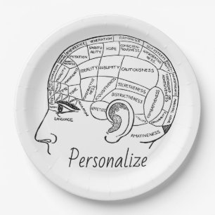 Psychology vintage phrenology psychiatry brain  paper plate