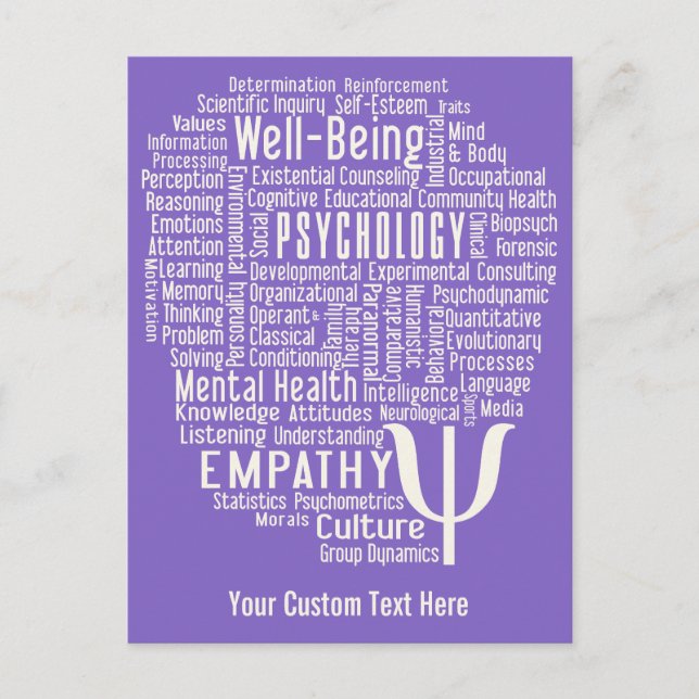 PSYCHOLOGY Word Cloud custom colour postcard (Front)