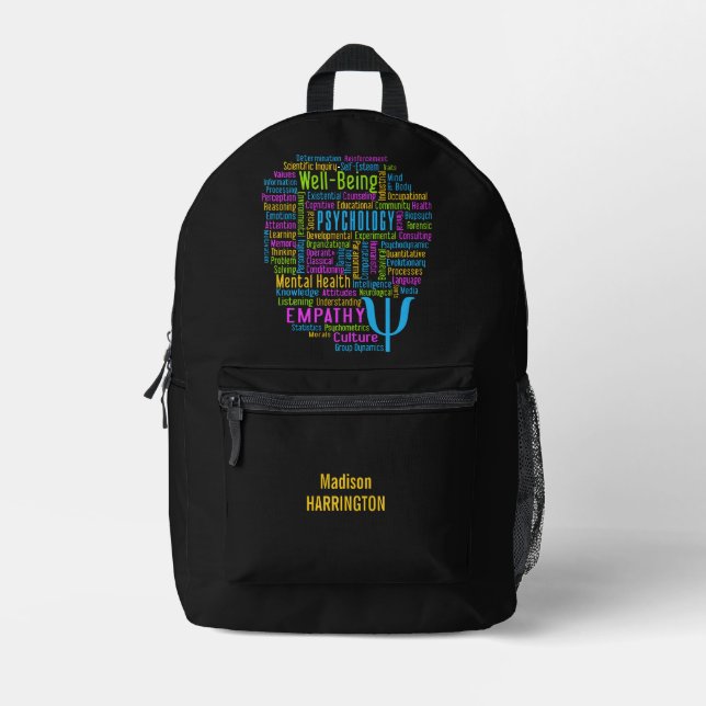 PSYCHOLOGY Word Cloud custom name Printed Backpack (Front)