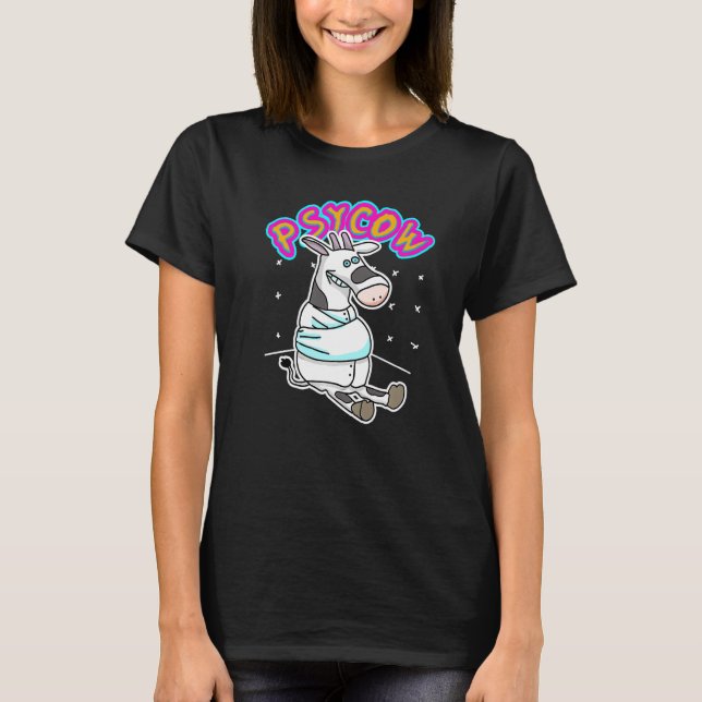 Psycow Funny Cute Cow Psycho Moo Mood Creepy T-Shirt (Front)