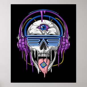 Psytrance Rave Skull Poster