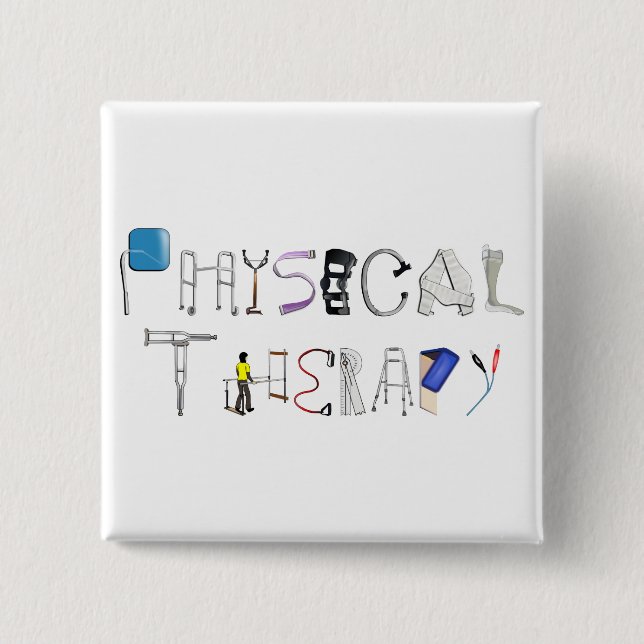 PT at Work 2 Inch Square Button (Front)