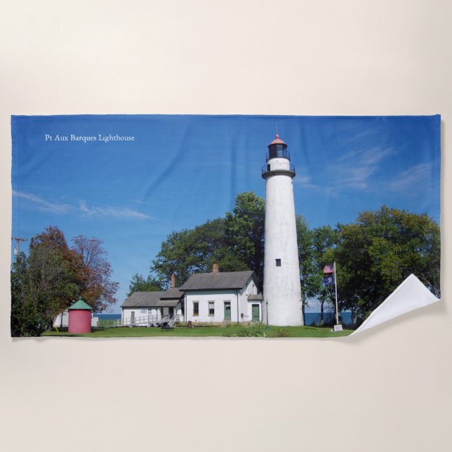 Pt Aux Barques Lighthouse beach towel (Front)