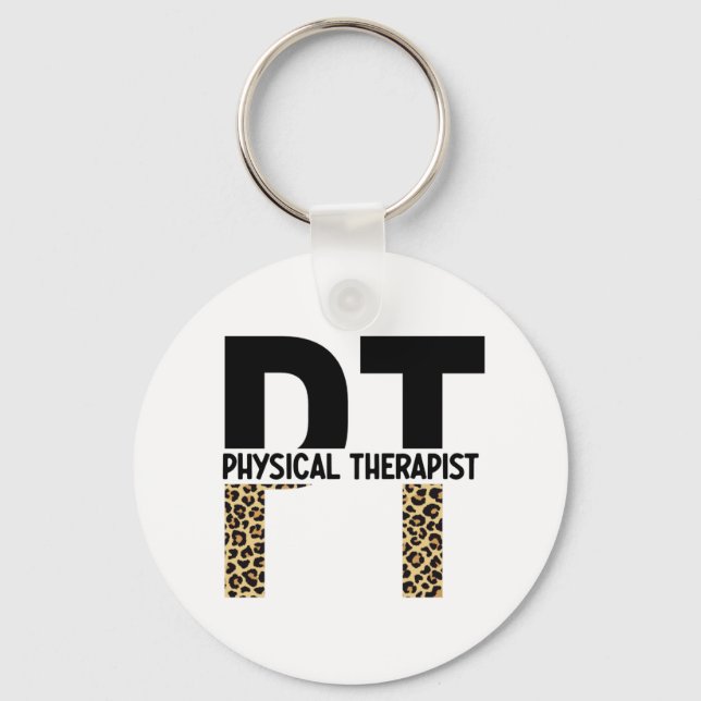 PT Physical Therapist Cheetah Print PT Grad Gifts Keychain (Front)