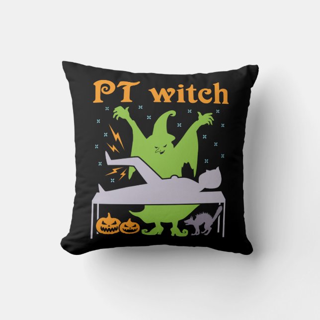 PT Witch Physical Therapist Halloween Throw Pillow (Front)