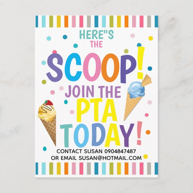 PTA or PTO volunteer event theme helpers required Announcement Postcard (Front)