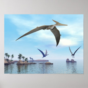 Pteranodon dinosaurs flying - 3D render Poster