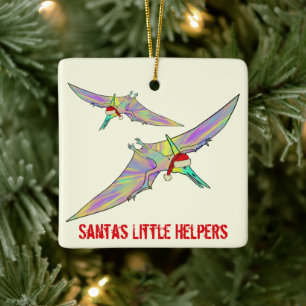 Pterodactyl Colourful Xmas Dinosaur Funny Slogan Ceramic Ornament