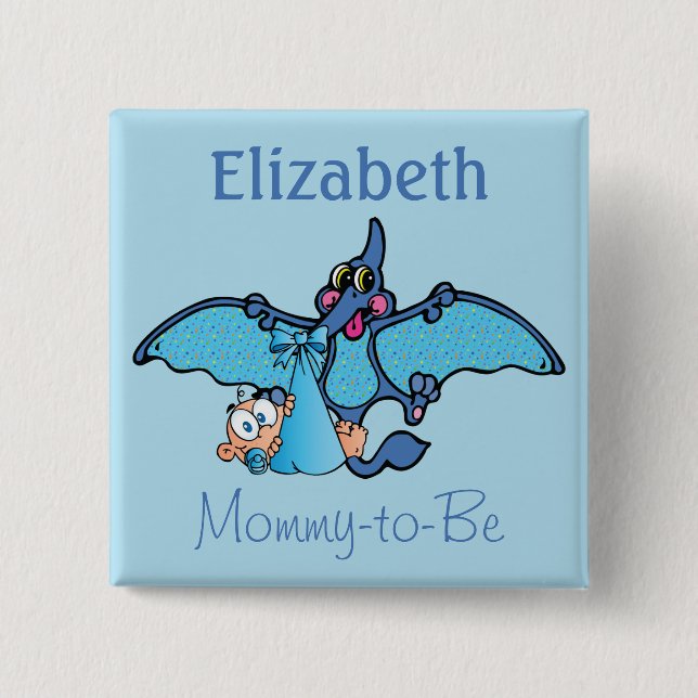 Pterodactyl Dinosaur It's a Boy Baby Shower 2 Inch Square Button (Front)