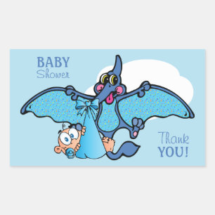Pterodactyl Dinosaur It's a Boy Baby Shower Sticker
