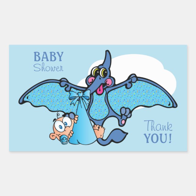 Pterodactyl Dinosaur It's a Boy Baby Shower Sticker (Front)