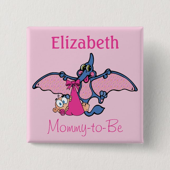Pterodactyl Dinosaur It's a Girl Baby Shower 2 Inch Square Button (Front)
