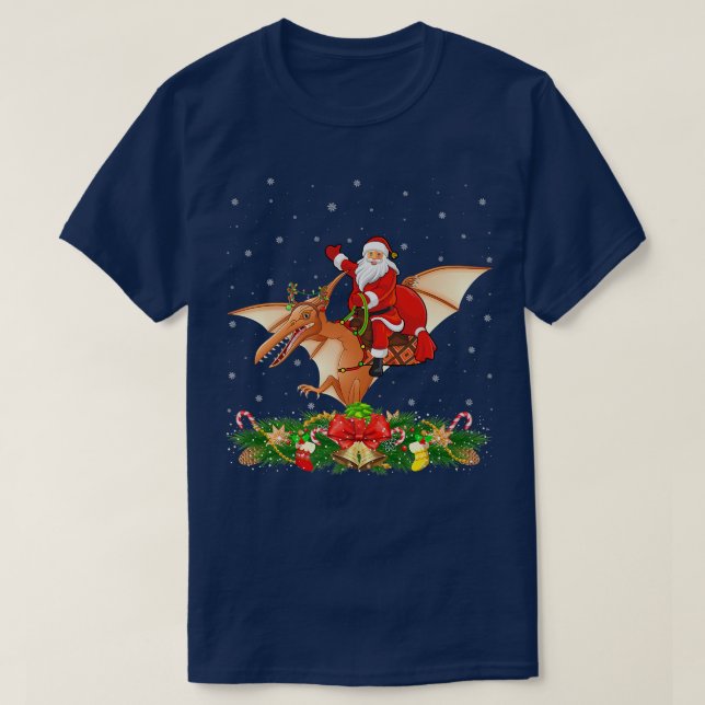 Pterodactyl Xmas Matching Santa Riding Pterodactyl T-Shirt (Design Front)
