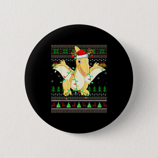 Pterodactyls Dinosaur Bird Ugly Christmas Sweaters 2 Inch Round Button (Front)
