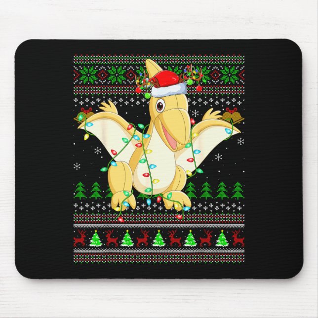 Pterodactyls Dinosaur Bird Ugly Christmas Sweaters Mouse Pad (Front)