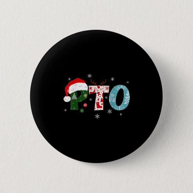 Pto Santa Hat Reindeer Parent Teacher Organization 2 Inch Round Button (Front)