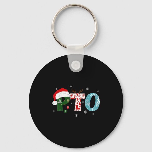 Pto Santa Hat Reindeer Parent Teacher Organization Keychain (Front)
