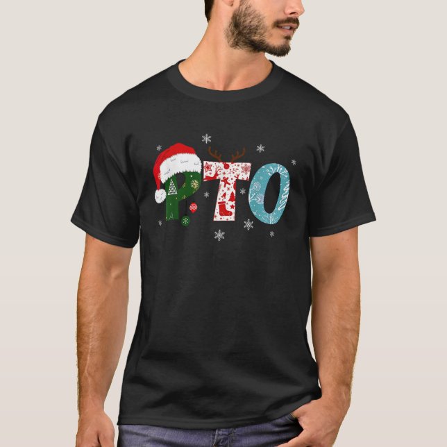 PTO Santa Hat Reindeer Parent Teacher Organization T-Shirt (Front)