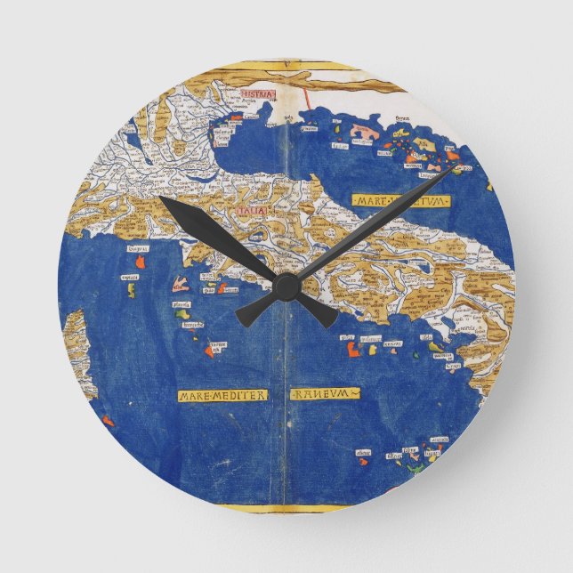 Ptolemaic Map of Italy, 1482 (colored litho) Round Clock (Front)